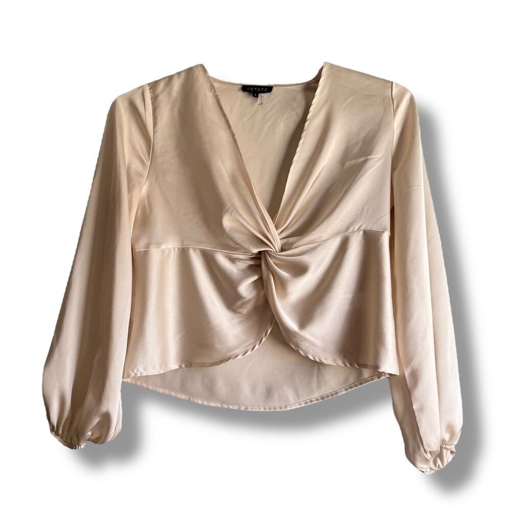 1. State satin balloon sleeve dressy crop empire waist blouse NEW